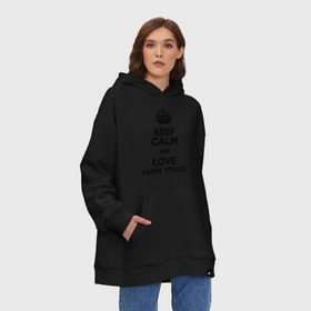 Худи SuperOversize хлопок с принтом Keep calm and love Harry Styles , 70% хлопок, 30% полиэстер, мягкий начес внутри | карман-кенгуру, эластичная резинка на манжетах и по нижней кромке, двухслойный капюшон
 | 1d | harry styles | keep calm | music | one direction | гарри стайлс