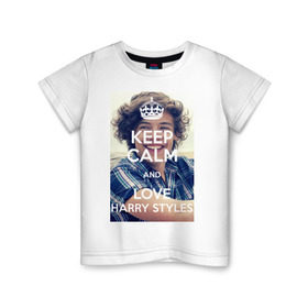 Детская футболка хлопок с принтом Keep calm and love Harry Styles , 100% хлопок | круглый вырез горловины, полуприлегающий силуэт, длина до линии бедер | 1d | harry styles | keep calm | music | one direction | гарри стайлс