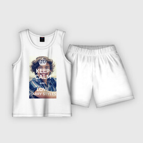 Детская пижама с шортами хлопок с принтом Keep calm and love Harry Styles ,  |  | Тематика изображения на принте: 1d | harry styles | keep calm | music | one direction | гарри стайлс