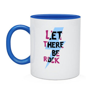Кружка двухцветная с принтом Let there be rock , керамика | объем — 330 мл, диаметр — 80 мм. Цветная ручка и кайма сверху, в некоторых цветах — вся внутренняя часть | acdc | rock | блюз рок | рок | рок группа | рок н ролл | хард рок | эйсидиси