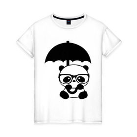 Женская футболка хлопок с принтом Панда под зонтиком , 100% хлопок | прямой крой, круглый вырез горловины, длина до линии бедер, слегка спущенное плечо | панда