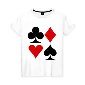 Женская футболка хлопок с принтом Масти карт , 100% хлопок | прямой крой, круглый вырез горловины, длина до линии бедер, слегка спущенное плечо | poker | игра | игры | карточная игра | карты | масти карт | покер