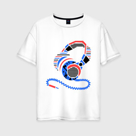 Женская футболка хлопок Oversize с принтом Наушники , 100% хлопок | свободный крой, круглый ворот, спущенный рукав, длина до линии бедер
 | меломан | музыка | плейлист