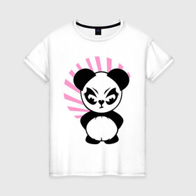 Женская футболка хлопок с принтом Злая панда. , 100% хлопок | прямой крой, круглый вырез горловины, длина до линии бедер, слегка спущенное плечо | животные | звери | злой | медведь | медвежонок | мишка | прикольные картинки