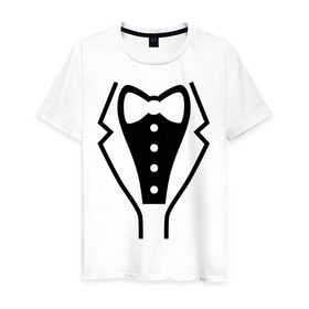 Мужская футболка хлопок с принтом Класcический смокинг , 100% хлопок | прямой крой, круглый вырез горловины, длина до линии бедер, слегка спущенное плечо. | 