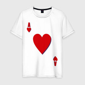 Мужская футболка хлопок с принтом Червовый туз , 100% хлопок | прямой крой, круглый вырез горловины, длина до линии бедер, слегка спущенное плечо. | Тематика изображения на принте: игральные карты | карты | покер | туз | черви