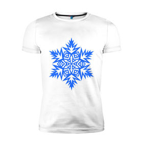 Мужская футболка премиум с принтом Остроугольная снежинка , 92% хлопок, 8% лайкра | приталенный силуэт, круглый вырез ворота, длина до линии бедра, короткий рукав | зима | новый год | остроугольная снежинка | свет | снежинка
