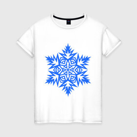 Женская футболка хлопок с принтом Остроугольная снежинка , 100% хлопок | прямой крой, круглый вырез горловины, длина до линии бедер, слегка спущенное плечо | зима | новый год | остроугольная снежинка | свет | снежинка