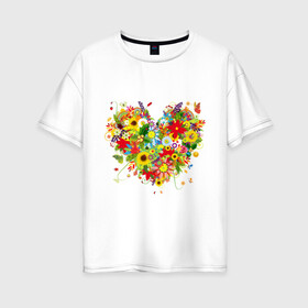 Женская футболка хлопок Oversize с принтом Сердце из полевых цветов , 100% хлопок | свободный крой, круглый ворот, спущенный рукав, длина до линии бедер
 | любовь | праздник | сердце из полевых цветов | счастье | цветы
