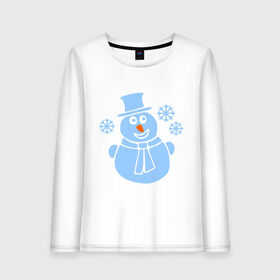 Женский лонгслив хлопок с принтом Веселый снеговичек , 100% хлопок |  | веселый снеговичек | зима | новый год | снеговик | снеговичек | снежинка
