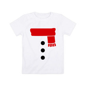 Детская футболка хлопок с принтом Снеговик, пуговицы и шарф , 100% хлопок | круглый вырез горловины, полуприлегающий силуэт, длина до линии бедер | Тематика изображения на принте: новогодние подарки | новогодний подарок | новый год | снег | снеговик | шарф