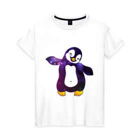 Женская футболка хлопок с принтом Пингвин просто космос , 100% хлопок | прямой крой, круглый вырез горловины, длина до линии бедер, слегка спущенное плечо | Тематика изображения на принте: пингвин
