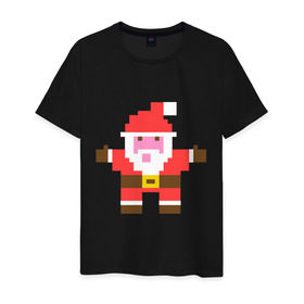 Мужская футболка хлопок с принтом Пиксельный Дед Мороз , 100% хлопок | прямой крой, круглый вырез горловины, длина до линии бедер, слегка спущенное плечо. | 8 bit | дед мороз | пиксели | пиксельный | рождество | с новым годом | с рождеством | санта клаус