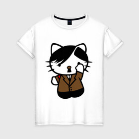 Женская футболка хлопок с принтом Kitty Hitler , 100% хлопок | прямой крой, круглый вырез горловины, длина до линии бедер, слегка спущенное плечо | Тематика изображения на принте: kitty hitler | кошки | прикольные картинки