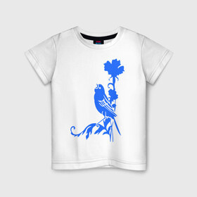 Детская футболка хлопок с принтом Птичка на цветочке , 100% хлопок | круглый вырез горловины, полуприлегающий силуэт, длина до линии бедер | птичка | птичка на цветочке | птичка поет | сад | соловей