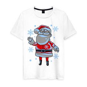 Мужская футболка хлопок с принтом Дед мороз и снег , 100% хлопок | прямой крой, круглый вырез горловины, длина до линии бедер, слегка спущенное плечо. | 