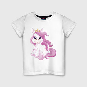 Детская футболка хлопок с принтом Пони (маленькая принцесса) , 100% хлопок | круглый вырез горловины, полуприлегающий силуэт, длина до линии бедер | корона | пони | розовая пони