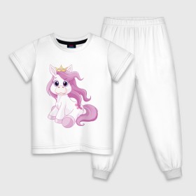 Детская пижама хлопок с принтом Пони (маленькая принцесса) , 100% хлопок |  брюки и футболка прямого кроя, без карманов, на брюках мягкая резинка на поясе и по низу штанин
 | корона | пони | розовая пони