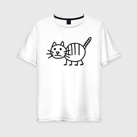 Женская футболка хлопок Oversize с принтом Рисунок кота , 100% хлопок | свободный крой, круглый ворот, спущенный рукав, длина до линии бедер
 | кот | кот с тремя полосками | котик | рисунок кота | смешной кот | усы