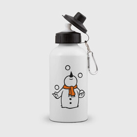 Бутылка спортивная с принтом Снеговик играет в снежки. , металл | емкость — 500 мл, в комплекте две пластиковые крышки и карабин для крепления | новый год | новый год 2014 | подарки | снег | снеговик | снеговик играет в снежки | снежки