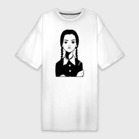 Платье-футболка хлопок с принтом Wednesday Addams ,  |  | Тематика изображения на принте: wednesday addams | кино | мультфильмы и тв | семейка | семейка адамс