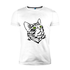 Мужская футболка премиум с принтом Узор - кот , 92% хлопок, 8% лайкра | приталенный силуэт, круглый вырез ворота, длина до линии бедра, короткий рукав | глаза | киска | кот с зеленными глазами | кошки | силуэт  кота | узор   кот