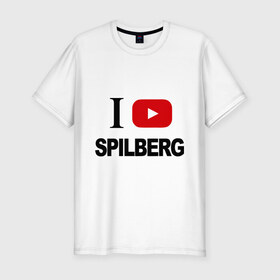 Мужская футболка премиум с принтом I love Spilberg , 92% хлопок, 8% лайкра | приталенный силуэт, круглый вырез ворота, длина до линии бедра, короткий рукав | Тематика изображения на принте: i love spilberg | sasha spilberg | видеоблоггер | люблю спилберг | саша спилберг