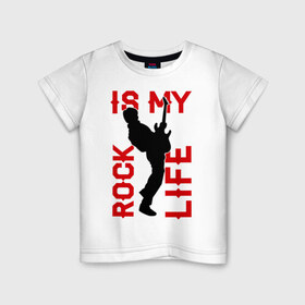Детская футболка хлопок с принтом Rock is my life (Рок-это моя жизнь) , 100% хлопок | круглый вырез горловины, полуприлегающий силуэт, длина до линии бедер | Тематика изображения на принте: rock | рок