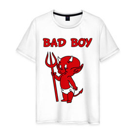 Мужская футболка хлопок с принтом bad boy , 100% хлопок | прямой крой, круглый вырез горловины, длина до линии бедер, слегка спущенное плечо. | Тематика изображения на принте: b boy | bad | boy | парень | прикольные картинки | черт | чертик