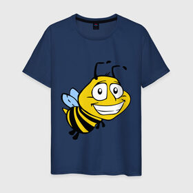 Мужская футболка хлопок с принтом Пчелка , 100% хлопок | прямой крой, круглый вырез горловины, длина до линии бедер, слегка спущенное плечо. | веселая пчелка | животные | мед | полоски | пчелка | шмель