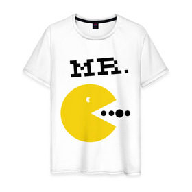 Мужская футболка хлопок с принтом Mистер Pac-Man (парная) , 100% хлопок | прямой крой, круглый вырез горловины, длина до линии бедер, слегка спущенное плечо. | 