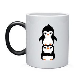 Кружка хамелеон с принтом Пингвины , керамика | меняет цвет при нагревании, емкость 330 мл | 14 февраля | влюбленным | пингвины | прикольные картинки