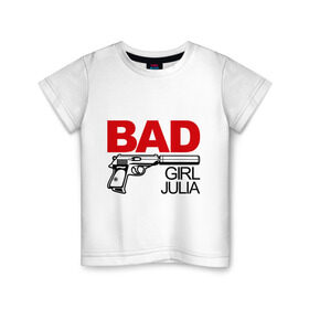 Детская футболка хлопок с принтом Плохая девочка Юля , 100% хлопок | круглый вырез горловины, полуприлегающий силуэт, длина до линии бедер | Тематика изображения на принте: bad | girl | julia | девочка | имена | имя | юленька | юлия | юля