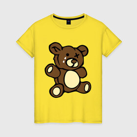 Женская футболка хлопок с принтом Плюшевый медведь , 100% хлопок | прямой крой, круглый вырез горловины, длина до линии бедер, слегка спущенное плечо | животные | медведь | мишка | плюшевый медведь | слезки