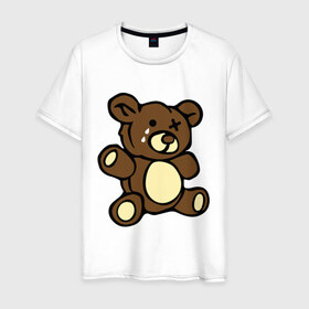 Мужская футболка хлопок с принтом Плюшевый медведь , 100% хлопок | прямой крой, круглый вырез горловины, длина до линии бедер, слегка спущенное плечо. | животные | медведь | мишка | плюшевый медведь | слезки