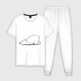 Мужская пижама хлопок с принтом Белый медведь спит , 100% хлопок | брюки и футболка прямого кроя, без карманов, на брюках мягкая резинка на поясе и по низу штанин
 | белый медведь | белый медведь спит | животное | мишка | мишутка | умка