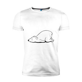 Мужская футболка премиум с принтом Белый медведь спит , 92% хлопок, 8% лайкра | приталенный силуэт, круглый вырез ворота, длина до линии бедра, короткий рукав | белый медведь | белый медведь спит | животное | мишка | мишутка | умка