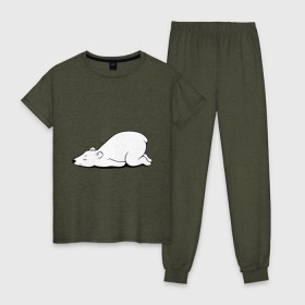 Женская пижама хлопок с принтом Белый медведь спит , 100% хлопок | брюки и футболка прямого кроя, без карманов, на брюках мягкая резинка на поясе и по низу штанин | белый медведь | белый медведь спит | животное | мишка | мишутка | умка