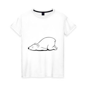 Женская футболка хлопок с принтом Белый медведь спит , 100% хлопок | прямой крой, круглый вырез горловины, длина до линии бедер, слегка спущенное плечо | белый медведь | белый медведь спит | животное | мишка | мишутка | умка