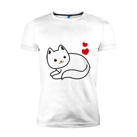 Мужская футболка премиум с принтом Ласковый котик , 92% хлопок, 8% лайкра | приталенный силуэт, круглый вырез ворота, длина до линии бедра, короткий рукав | 