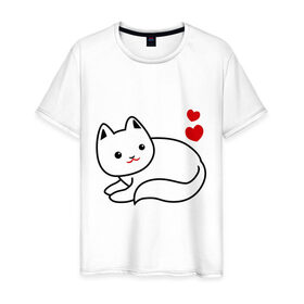 Мужская футболка хлопок с принтом Ласковый котик , 100% хлопок | прямой крой, круглый вырез горловины, длина до линии бедер, слегка спущенное плечо. | Тематика изображения на принте: 