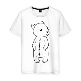 Мужская футболка хлопок с принтом Белый мишка , 100% хлопок | прямой крой, круглый вырез горловины, длина до линии бедер, слегка спущенное плечо. | белый медведь | белый мишка | большой мишка | медведь | север | северный мишка