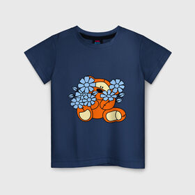 Детская футболка хлопок с принтом Мишка с цветами , 100% хлопок | круглый вырез горловины, полуприлегающий силуэт, длина до линии бедер | Тематика изображения на принте: 8 марта | teddy bear | девушкам | мишка | мишка с цветами | подарки | цветы