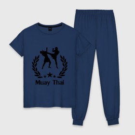 Женская пижама хлопок с принтом Muay Thai (Тайский бокс) , 100% хлопок | брюки и футболка прямого кроя, без карманов, на брюках мягкая резинка на поясе и по низу штанин | muay thai | бокс | спорт | тайский бокс