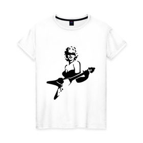 Женская футболка хлопок с принтом Мэрилин Монро с гитарой , 100% хлопок | прямой крой, круглый вырез горловины, длина до линии бедер, слегка спущенное плечо | гитара