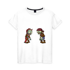 Женская футболка хлопок с принтом Зомби против Растений , 100% хлопок | прямой крой, круглый вырез горловины, длина до линии бедер, слегка спущенное плечо | зомби