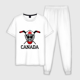 Мужская пижама хлопок с принтом Canada (Канадский хоккей) , 100% хлопок | брюки и футболка прямого кроя, без карманов, на брюках мягкая резинка на поясе и по низу штанин
 | canada | канадский | клюшка | спорт | хоккей | шайба