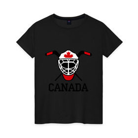 Женская футболка хлопок с принтом Canada (Канадский хоккей) , 100% хлопок | прямой крой, круглый вырез горловины, длина до линии бедер, слегка спущенное плечо | canada | канадский | клюшка | спорт | хоккей | шайба