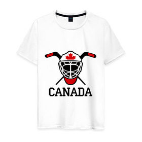 Мужская футболка хлопок с принтом Canada (Канадский хоккей) , 100% хлопок | прямой крой, круглый вырез горловины, длина до линии бедер, слегка спущенное плечо. | canada | канадский | клюшка | спорт | хоккей | шайба