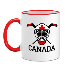 Кружка двухцветная с принтом Canada (Канадский хоккей) , керамика | объем — 330 мл, диаметр — 80 мм. Цветная ручка и кайма сверху, в некоторых цветах — вся внутренняя часть | canada | канадский | клюшка | спорт | хоккей | шайба